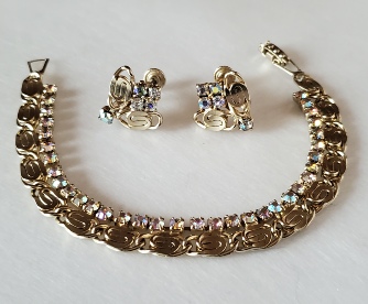 aurora borealis and gold-tone clip earrings and bracelet demi-parure