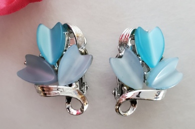 light blue moonglow thermoset vintage clip earrings