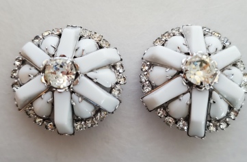 rhinestone and milk glass clip earrings unmarked