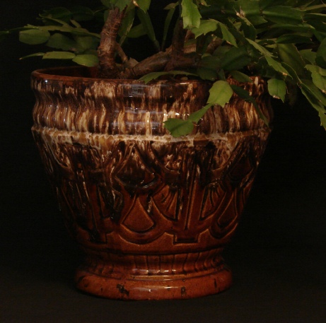Art Deco large jardiniere with brown glaze