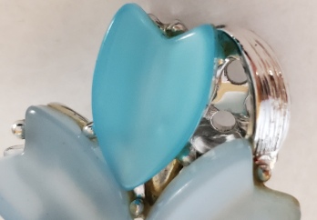 blue moonglow thermoset vintage clip earrings detail