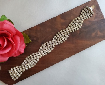 braided prong set rhinestone silver-tone bracelet