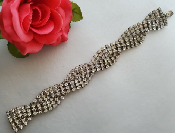 braided prong set rhinestone silver-tone bracelet