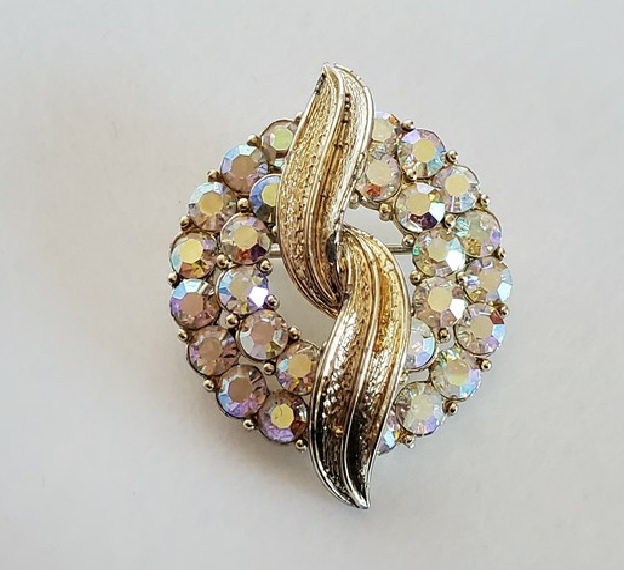 Coro wreath brooch with aurora borealis rhinestones