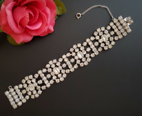 Gale marked Art Deco style wide rhinestone bracelet