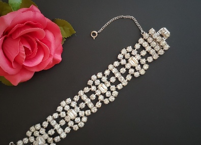 Gale marked Art Deco style wide rhinestone bracelet, detail