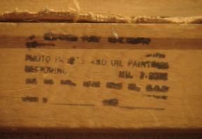 painting of old village, Impressionistic style oil painting signed X Rivas, back detail