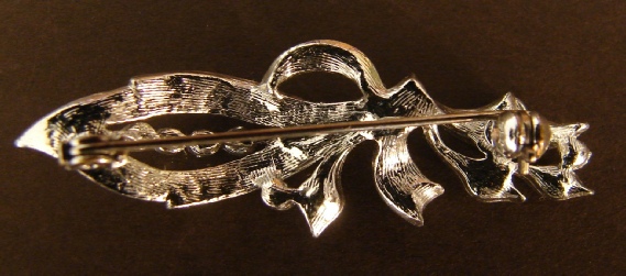 clear rhinestone leaf silver-tone brooch, back