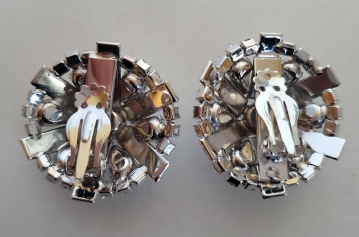 rhinestone and milk glass clip earrings back