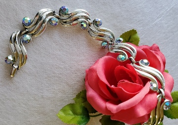 silver-tone aurora boralis rhinestones bracelet detail