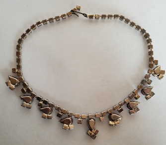 variegated purple pink teardrop cabochon and ab rhinestone necklace, back