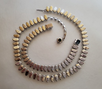 Weiss rhinestone bracelet and unmarked milk glass and rhinestone necklace back